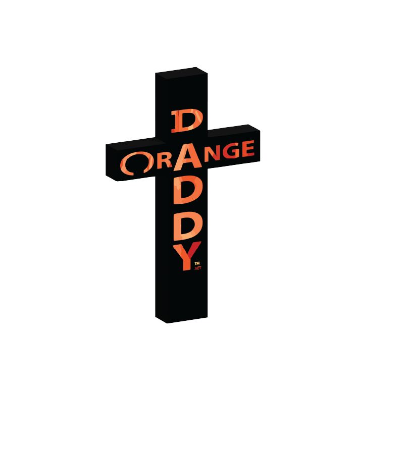 Orange Daddy on a black wood cross.