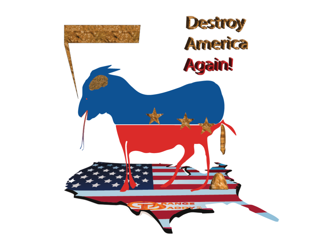Donkey with forked tongue crapping on America
